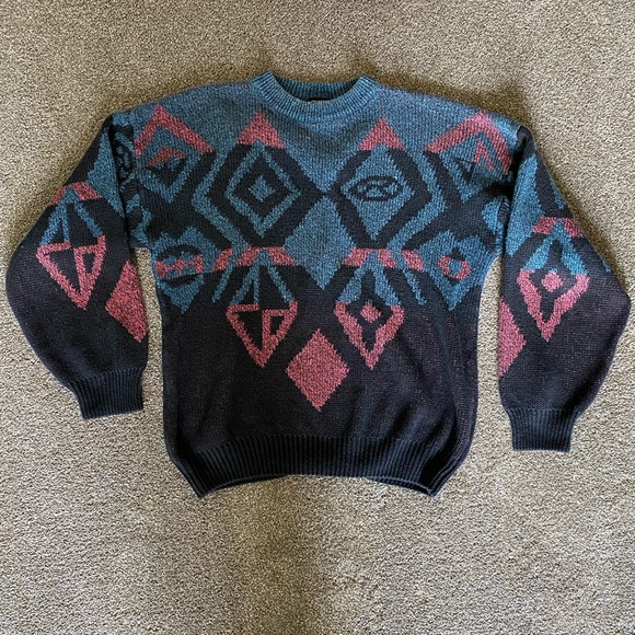 80s moody print vintage knit sweater sz large - Picture 5 of 7